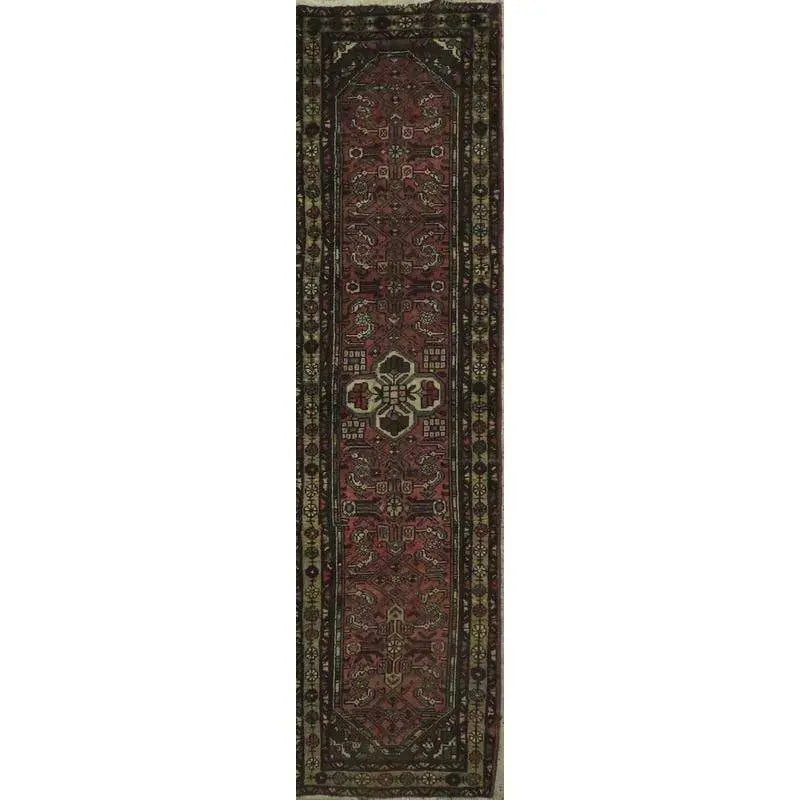 One Of The Kind Hand-Knotted Persian Wool Rug _ Luxurious Vintage Design, 10'5" x 2'6", Artisan Crafted
